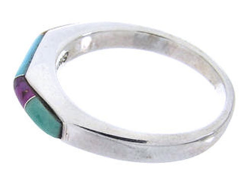 Sterling Silver Turquoise Multicolor Inlay Ring Size 6-3/4 RS41702